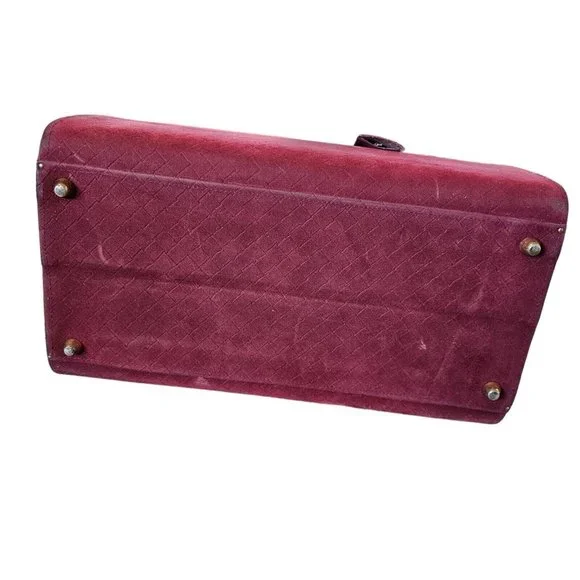 Vintage Oxblood Red Woven Suede Makeup Travel Case Lock Key Neiman Marcus 12x9x7 - Picture 4 of 16